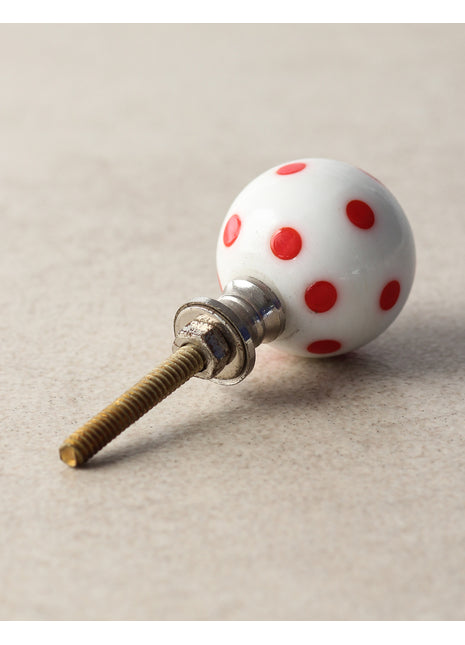 Vintage White Round Door Knob With Red Polka-Dots
