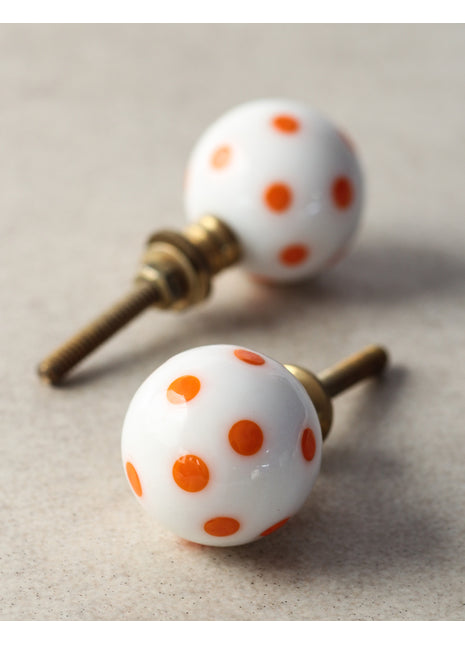 Well Designed Round Shaped Door Knob With Orange Polka-Dots