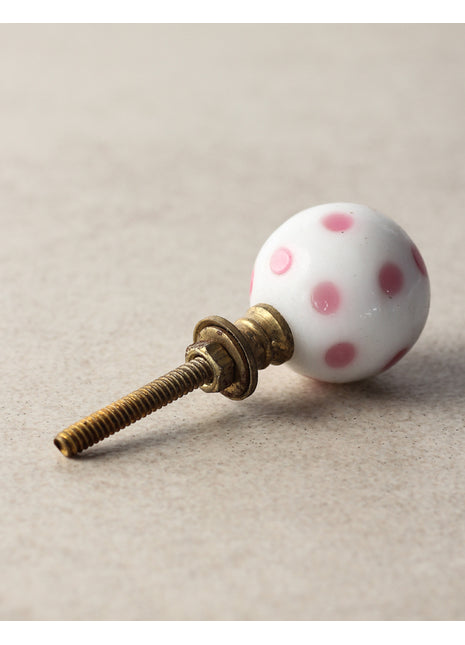 Elegant White Round Door Knob With Pink Polka-Dots
