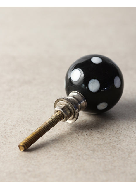 Antique Black Round Dresser Cabinet Knob With White Polka-Dots