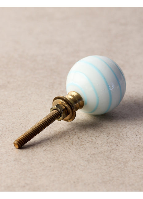White Round Glass Drawer Cabinet Knob With Turquoise Spiral