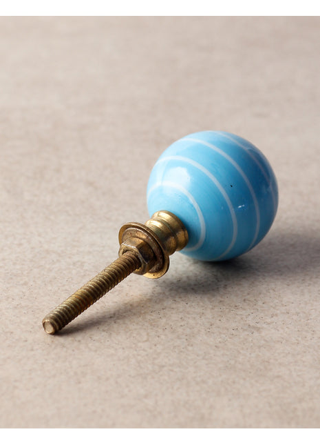 Turquoise Round Glass Kitchen Cabinet Knob With White Swirl