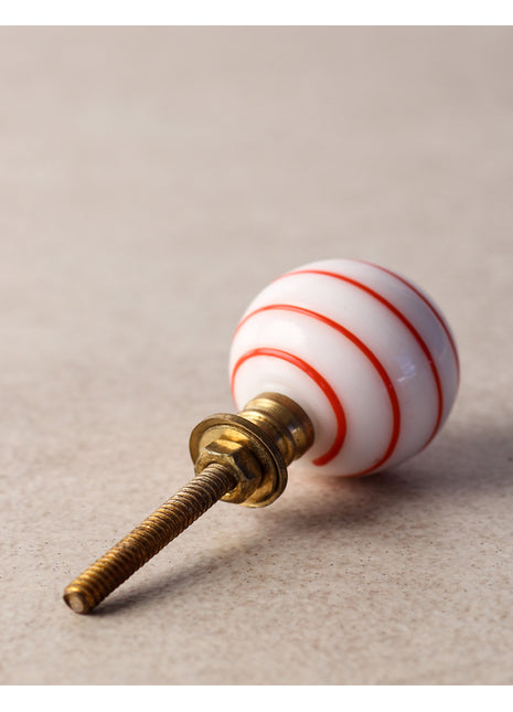 White Round Glass Drawer Cabinet Knob With Red Spiral