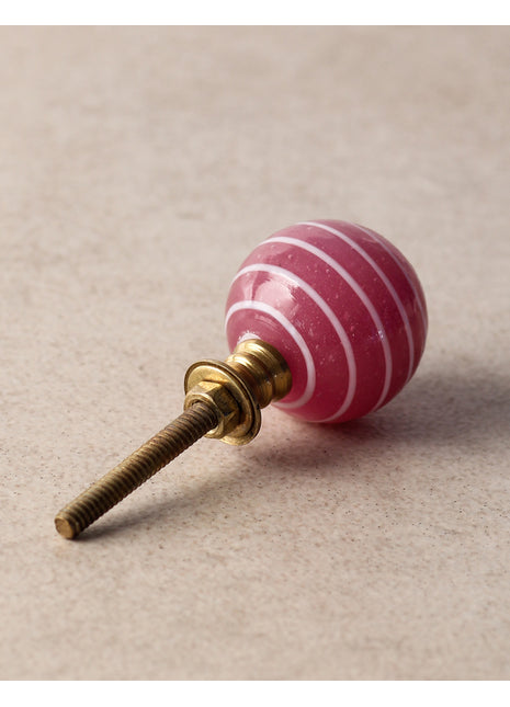 Stylish Pink Round Glass Drawer Knob With White Swirl