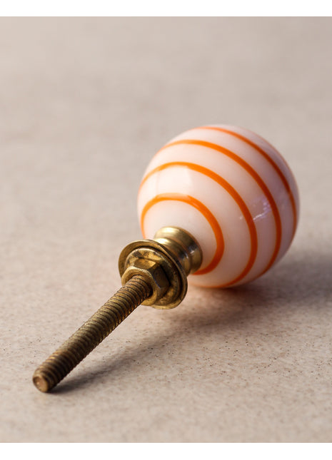 Antique White Round Glass Dresser Cabinet Knob With Orange Swirl