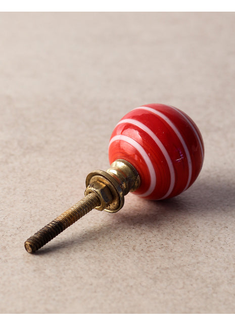 Designer Red Round Glass Door Knob With White Spiral