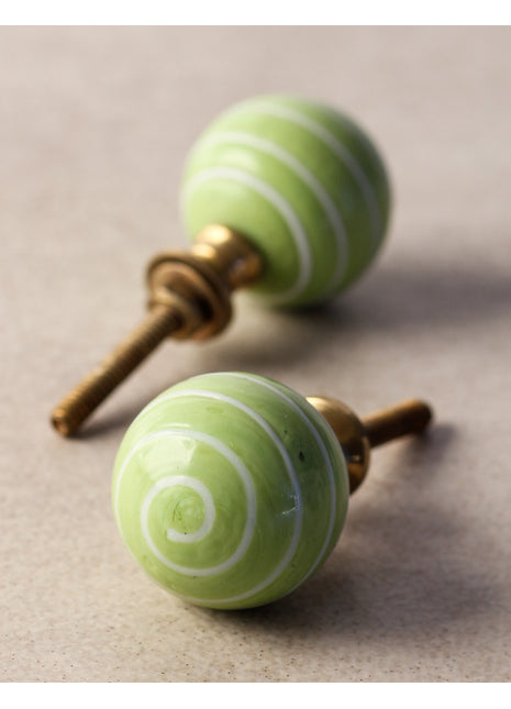 Well Designed Green Round Glass Door Knob With White Swirl