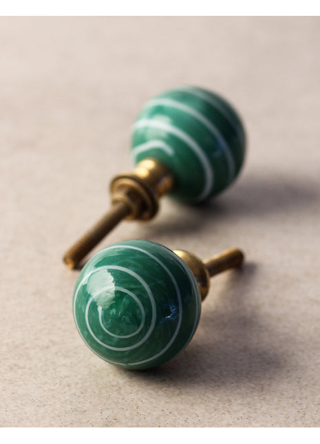 Teal Green Round Glass Drawer Cabinet Knob With White Spiral
