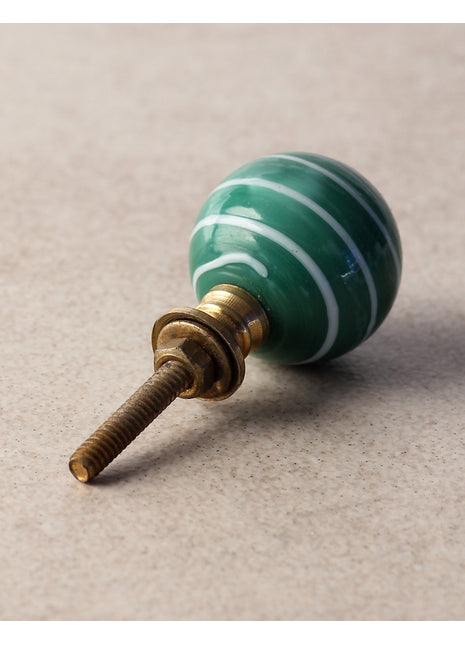 Teal Green Round Glass Drawer Cabinet Knob With White Spiral