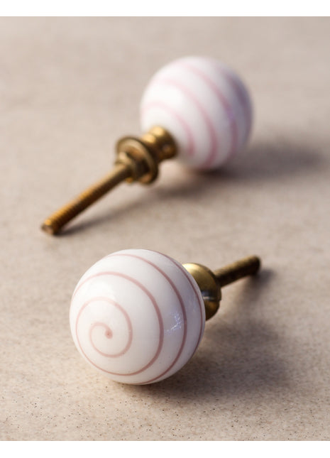 Unique White Round Glass Kitchen Cabinet Knob With Pink Spiral