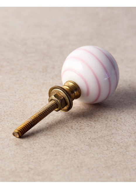 Unique White Round Glass Kitchen Cabinet Knob With Pink Spiral