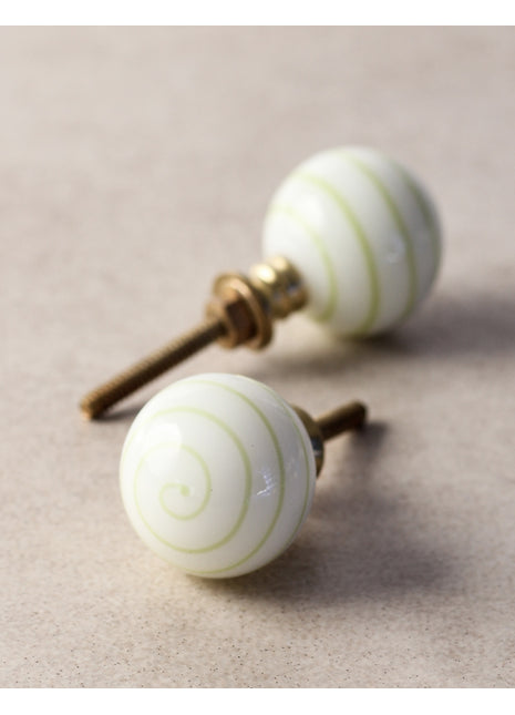 Stylish White Glass Drawer Cabinet Knob With Lime Green Swirl