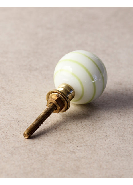 Stylish White Glass Drawer Cabinet Knob With Lime Green Swirl