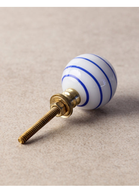 Unique White Round Glass Dresser Cabinet Knob With Blue Swirl