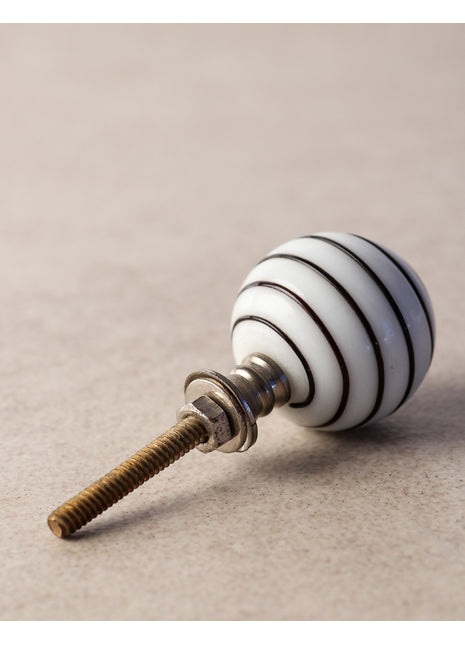 Vintage White Round Glass Dresser Cabinet Knob With Black Swirl