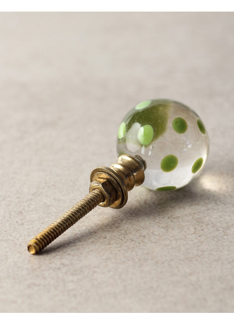 Vintage Transparent Round Shaped Door Knob With Green Polka-Dots