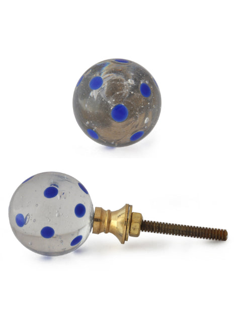 Clear Round Shaped Kitchen Cabinet Knob With Blue Polka Dots
