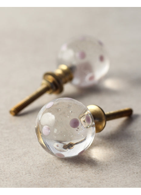 Clear Round Shaped Drawer Cabinet Knob With Pink Polka-Dots