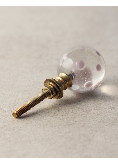 Clear Round Shaped Drawer Cabinet Knob With Pink Polka-Dots