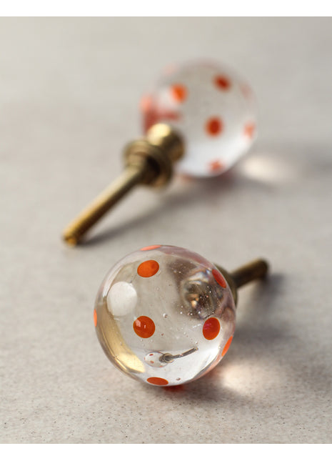Transparent Clear Round Shaped Door Knob With Orange Polka-Dots
