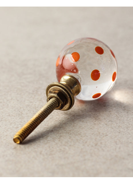 Transparent Clear Round Shaped Door Knob With Orange Polka-Dots