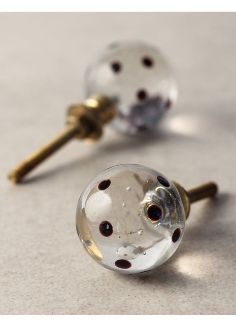 Antique Clear Round Shaped Dresser Cabinet Knob With Black Polka-Dots