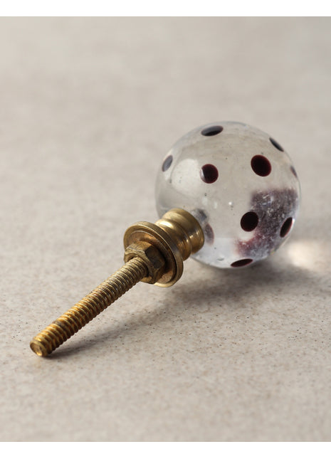 Antique Clear Round Shaped Dresser Cabinet Knob With Black Polka-Dots