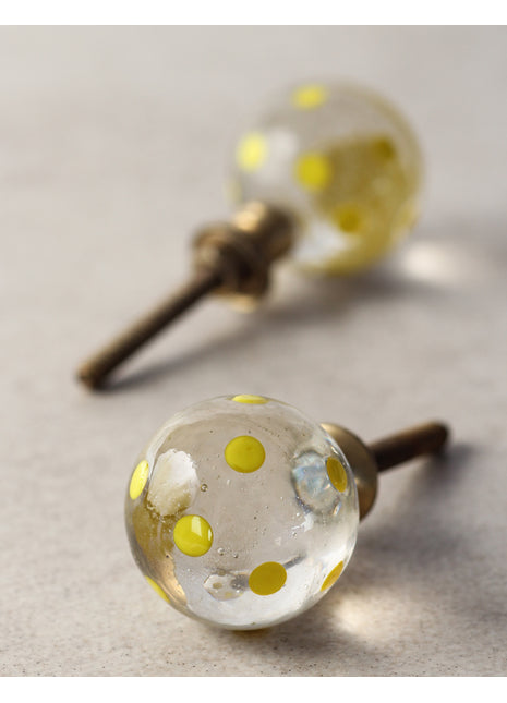 Stylish Transparent Round Shaped Drawer Cabinet Knob With Yellow Polka-Dots