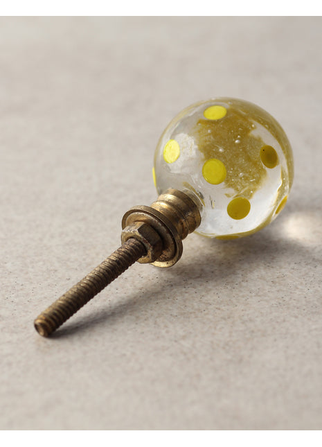 Stylish Transparent Round Shaped Drawer Cabinet Knob With Yellow Polka-Dots