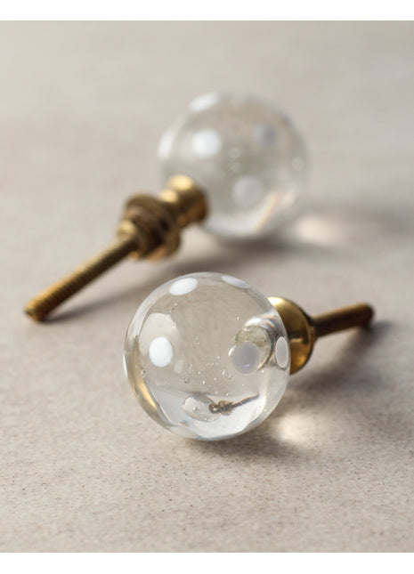 Unique Clear Round Kitchen Cabinet Knob With White Polka-Dots