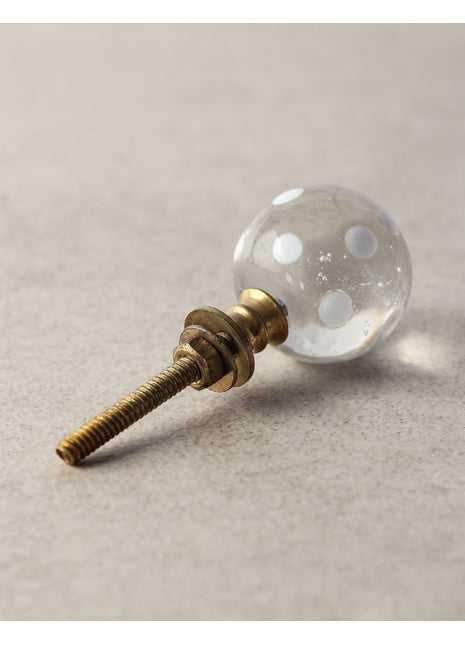 Unique Clear Round Kitchen Cabinet Knob With White Polka-Dots