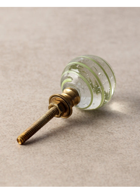 Designer Clear Round Glass Dresser Cabinet Knob With Green Swirl
