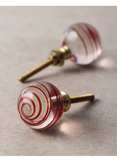 Clear Glass Round Drawer Cabinet Knob With Red Spiral