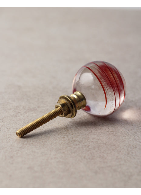 Clear Glass Round Drawer Cabinet Knob With Red Spiral