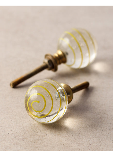 Stylish Transparent Glass Kitchen Cabinet Knob With Yellow Spiral