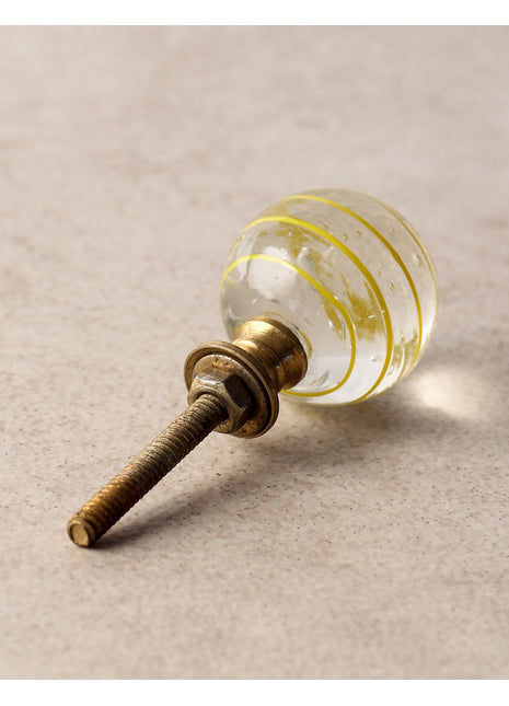 Stylish Transparent Glass Kitchen Cabinet Knob With Yellow Spiral