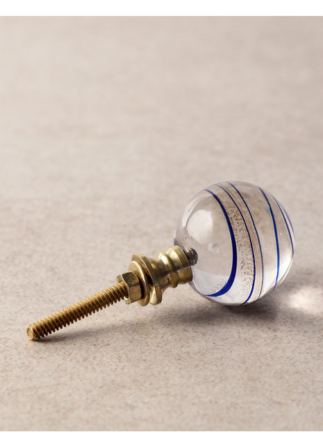 Designer Clear Round Glass Kitchen Cabinet Knob With Blue Swirl