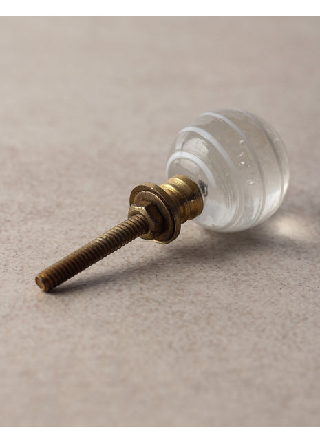 Vintage Transparent Round Glass Door Knob With White Swirl