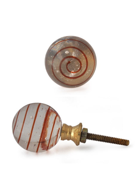 Clear Round Glass Dresser Cabinet Knob With Brown Spiral