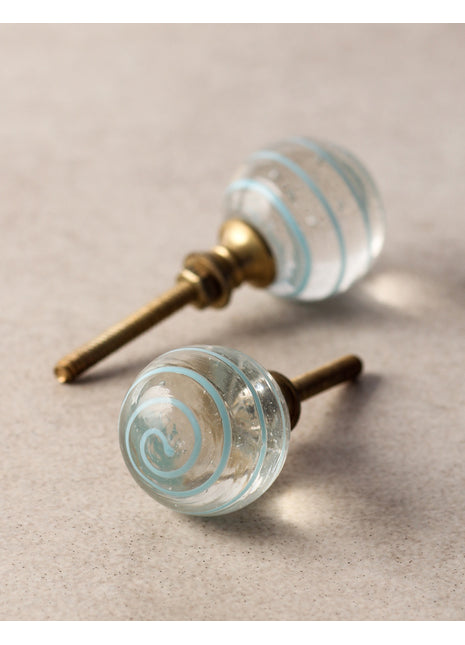Transparent Round Shaped Glass Door Knob With Turquoise Spiral