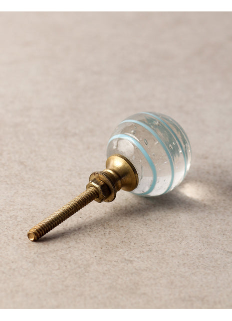 Transparent Round Shaped Glass Door Knob With Turquoise Spiral
