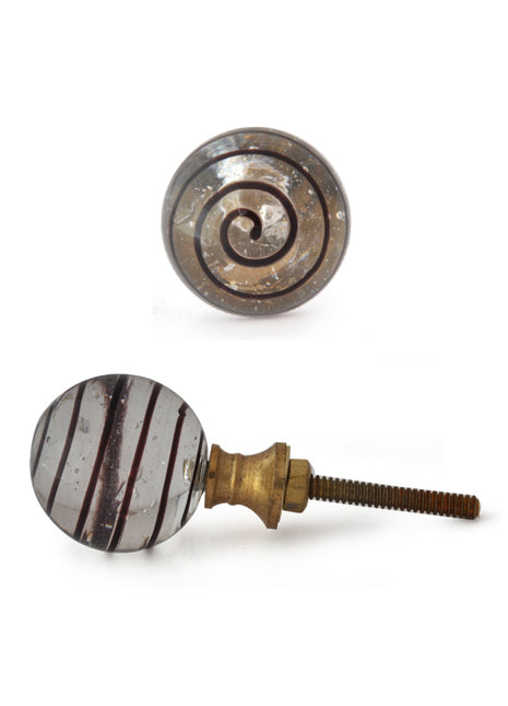 Stylish Transparent Round Glass Dresser Cabinet Knob With Black Swirl