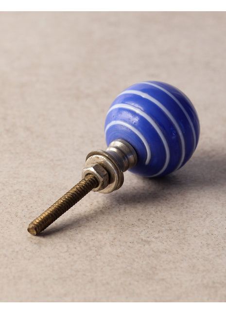 Antique Blue Round Glass Drawer Cabinet Knob With White Spiral