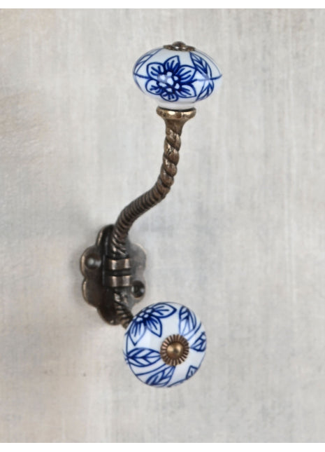 Elegant White Ceramic Knob With Metal Wall Hanger