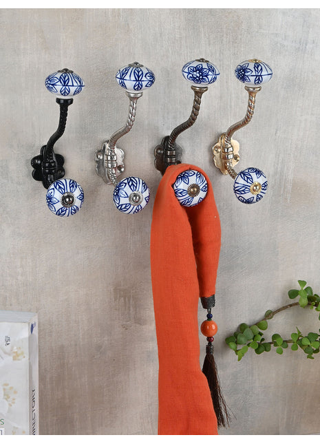 Elegant White Ceramic Knob With Metal Wall Hanger