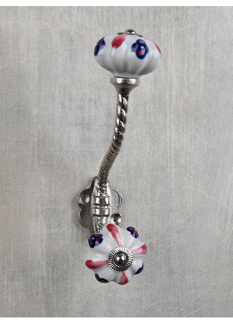 Designer White Floral Kitchen Cabinet Knob With Metal Wall Hanger