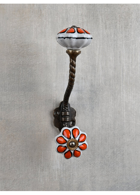 Well Designed White Dresser Cabinet Knob With Orange Flower With Metal Wall Hanger