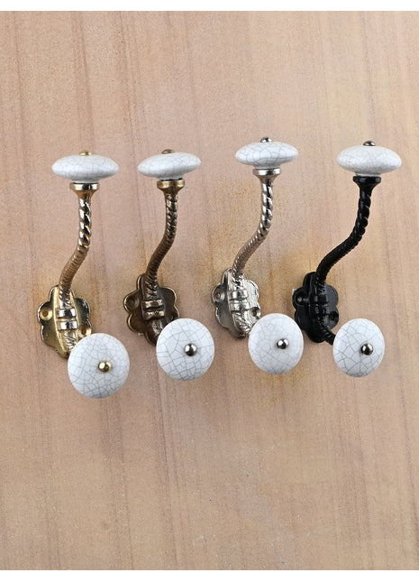Cracked White Ceramic Knob With Metal Wall Hanger