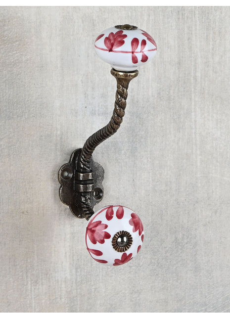 Elegant White Ceramic Knob With Metal Wall Hanger