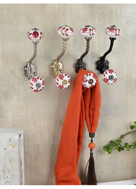 Elegant White Ceramic Knob With Metal Wall Hanger